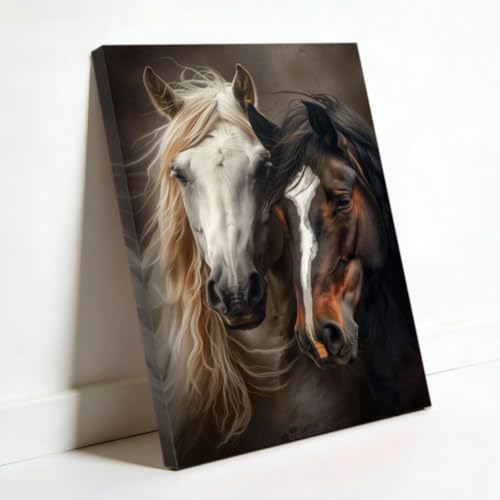 Toile de cheval noir et blanc ZQQART 30x45cm marron pour salon