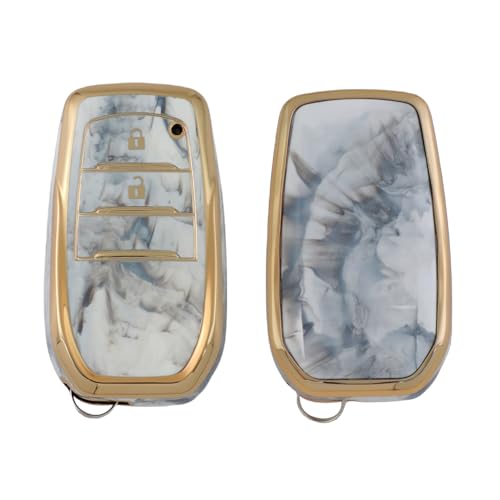 Image of keyzone TPU car key cover compatible for Toyota Innova Crysta, Hilux, Innova HyCross 2 button smart key (Marble)