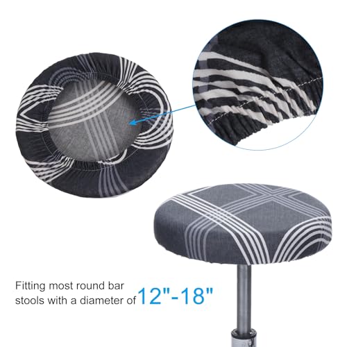PATIKIL 9.5" Round Bar Stool Cover, 2 Pack Washable Elastic Stool Cushion Cover for Diameter 12"-18" Chair, Blue White - Image 3
