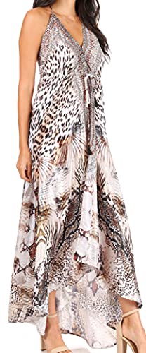 Image of Sakkas Lizi Womens Maxi High-Low Halter Handkerchief Long Dress Beach Party