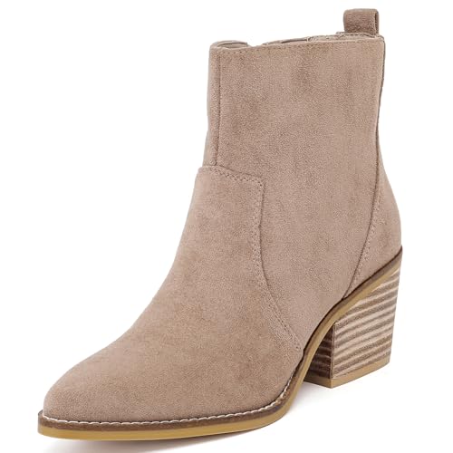 Women's Ankle Boots Low Chunky Heeled Booties Casual Comfortable Fall Winter Pointed Closed Toe Short Boots for Women. 11 Beige Mf 970