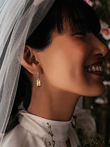 Bestyle Yellow Topaz Drop Earring With Hypoallergneic Silver Huggie Hoops - Shimmer Critine Crytsal November Birthstone Dangles Sterling Silver Earring For Women Girls #TOP1