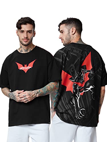 Image of The Souled Store Batman: to The Rescue Men and Boys Short Sleeves Round Neck Grey Graphic Printed Cotton Oversized T-Shirts