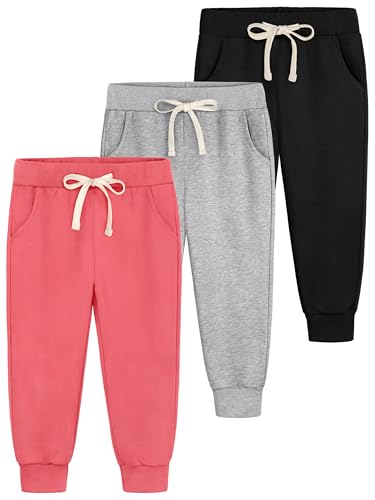 3 Pack Toddler Sweatpants Cotton Baby Girls Joggers Toddler Girls Sweatpants with Pocket Drawstring