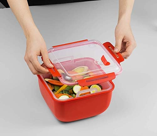 Rotho Memory Microwave parowar z sitkiem do kuchenki mikrofalowej i parowaru, tworzywo sztuczne (PP), nie zawiera BPA, czerwony/przezroczysty, 2,5 l (19,5 x 19,5 x 12,1 cm)