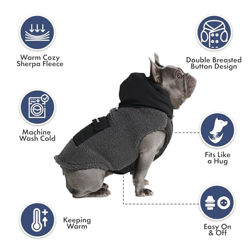 Image of Spark Paws Reversible Dog Hoodie, Sweater for Winter Cold, Warm Clothes for Small Medium Large Breeds - Black and Grey - XL