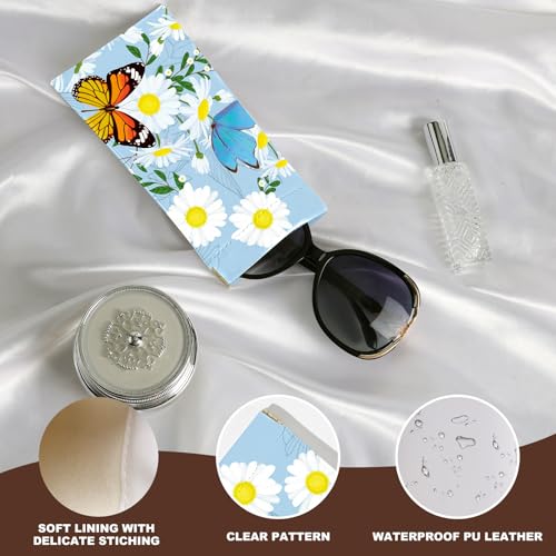 Image of Anikathy 2Pcs Sunglass Eyeglass Glasses Case Soft PU Leather with Cleaning Cloth Cute Glasses Pouch Bag for Men Women Girs