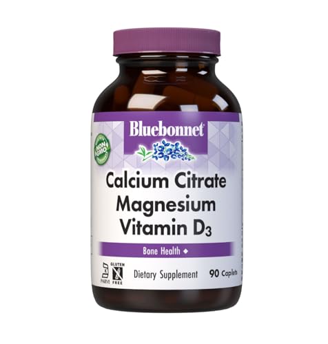 Bluebonnet Nutrition Calcium Citrate Magnesium Plus Vitamin D3 Caplets Bone Health & Muscle Relaxation Non GMO Gluten Soy & Milk Free Kosher White 90 Count