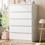 5 Drawer Dresser for Bedroom, White Dresser Chest of Drawers, Tall Dressers for Bedroom with Handleless...