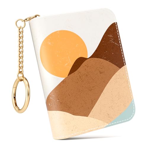 Image of Credit Card Holder RFID Wallet for Women, Small Leather Card Organizer Case with Zipper and Keychain, Sunrise