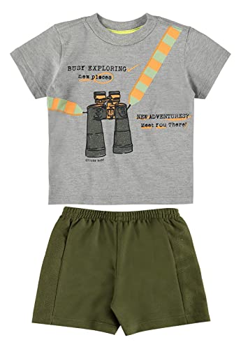Conjunto Camiseta Manga Curta e Bermuda de Moletom para Bebês, Quimby, Bebê Menino, MESCLA CINZA MED