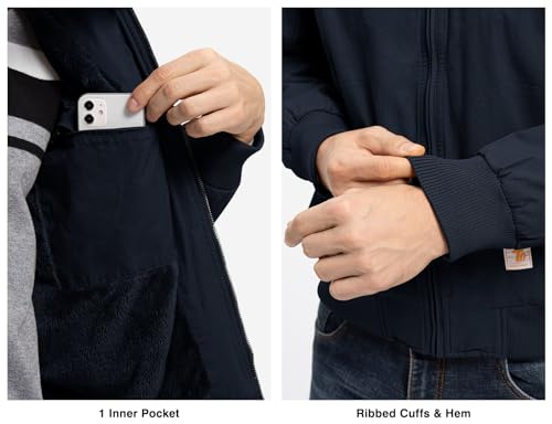Image of Rdruko Men's Work Jackets Flannel Lined Insulated Cotton Workwear Hooded Winter Coats(Navy, US M)