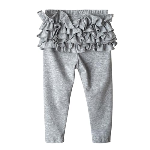 𝗥uffle Butt Leggings for Baby Girls Solid Elastic Waist Cute Skinny Pants Winter Warm Comfy Footless (Grey, 1-2 Years)