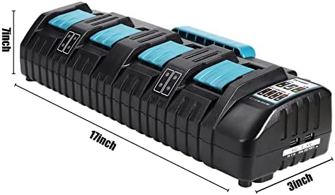 18V 4 Port Charger DC18SF for Makita 14.4V-18V Lithium Batteries BL1850 BL1815N BL1830 BL1840 BL1850 BL1860 YEX-BUR 3A Rapid Charger with 2 USB Ports, Replace DC18RD DC18RE DC18RC