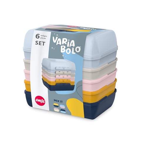Emsa Variabolo Brotdosen-Set 6-tlg., für unterwegs, platzsparend, verschieden färbige Halbschalen, mehrere Farbkombinationen möglich, spülmaschinenfest, Farbmix, N1110900