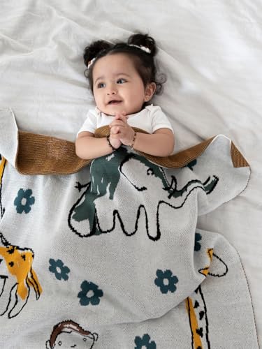 Image of haus & kinder Knitted Baby Blanket, Soft Breathable Baby Blankets Newborn, Premium Baby Blanket for 0-2 Years, Cozy Blankets for Crib, Nursery & Stroller, New Born Baby Essentials | Zoo Cuddle