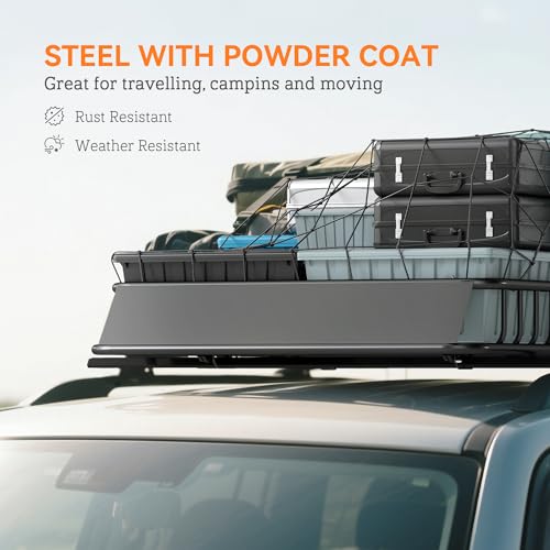 HOMCOM Universal Roof Rack Basket Tray, 90.7 kg Steel Car Rooftop Luggage Cargo Carrier Holder with Wind Fairing, Side Rails for SUVs, Pickups, Sedans, Off-Road Vehicles, 110.5 x 99.5 x 18.5 cm, Black - Image 4