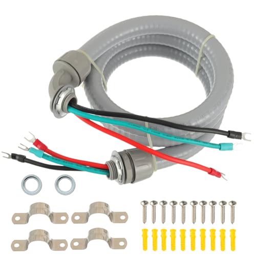 HUAREW 1/2" 4FT Power Whip Assembly Kit, 3 Conductor 10 Gauge A/C Whip Kit