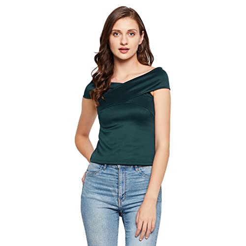 Image of LE BOURGEOIS Women Solid Slim Fit Western Off-Shoulder Short Sleeve Crop Top