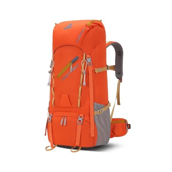 Bseash 65L Waterproof Hiking Camping Backpack with Rain Cover, Outdoor Sport Travel Daypack for Climbing Touring (Orange)