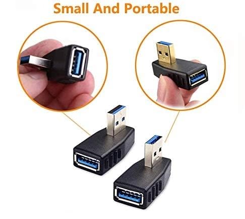 Image of [ 2 Pieces USB 3.0 Adapter 90 Degree Left Angle and Right Angle Coupler Connector, Male to Female USB Cable Extender Connector for Computer, Laptop, Desktop