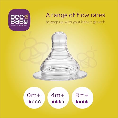 Image of BeeBaby Ease Wide Neck Colour Feeding Bottle 300 ml | BPA Free Easy Latching Baby Milk Bottle for Newborns & Infants | Soft Silicone Anti-Colic Nipple Fast Flow (8 Months +) |Blue, Pack of 2