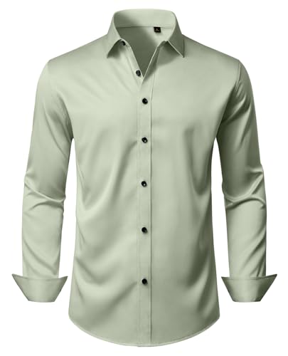 Men's Sage Green Dress Shirt Long Sleeve Wrinkle Resistant Solid Shirts