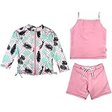 SwimZip Girls 3 Piece Long Rash Guard, Tankini, Shorts | Palm Breeze 18-24 Month Pink/Mint