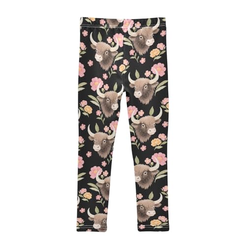 High Cows with Flowers A Girls Leggings Athletic Pants Tights Stretch Bottom2