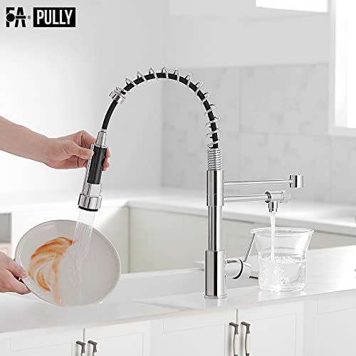 Chrome Kitchen Faucet With Pull Down Sprayer, Commercial Single Handle Kitchen Sink Faucet, Polished 3 Way Kitchen Faucet With Drinking Faucet Water Filter Or Cold Pot Filler Faucet For Kitchen Sink #TOP4