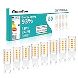 AmmToo G9 LED Lampe Warmweiß 3W 410 Lumen, 8er-Pack - Warmweißes LED Leuchtmittel...