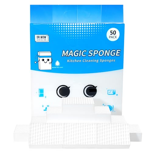 Image of Extra-Thick Melamine Sponge Erasers, 3.94 x 2.76 x 1.18 in, 50 Count | Water-activated extra-thick pads lift grime on kitchens, baths, tile, sinks and appliances; rinse and dry after use.
