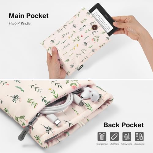 Miniatura 5 de Moko 6-7 Pulgadas De 6-7 Pulgadas Para Kindle Colorsoft, Kindle Paperwhite 12th Gen 2024, Kindle 2022-2016, Bindle Pouch Para Oasis Voyage Kobo Ereader, Flores Rosas