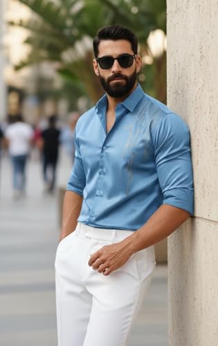 Image of IndoPrimo Men's Stylish Satin Shirt for Party, Formal, Daily and Casual Wear Full Sleeve Shirt for Men
