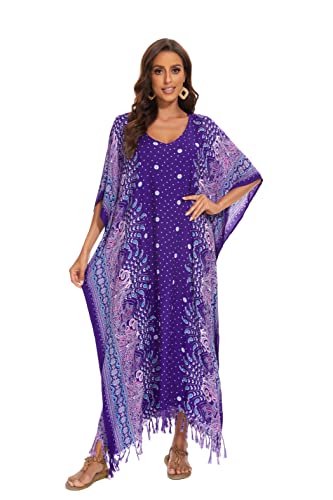 Image of Beautybatik Boho Flora Printed Women Plus Size Kaftan Kimono Loungewear Maxi Long Dress Size XL to 4X