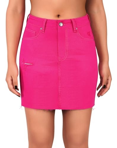 roswear Women's High Waisted Summer Jean Mini Skirts Ripped Curvy Stretchy Denim Skirts