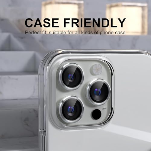 Image of CLITZ Compatible for iPhone 16 Pro /iPhone 16 Pro Max Camera Lens Protector, 9H Tempered Glass Camera Cover Screen Protector Metal Ring Decoration Accessories(Silver)