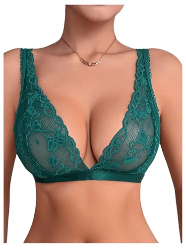 Image of SOLY HUX Women's Lace Bras Deep V Neck Wireless Bra Comfort Everyday Bralette