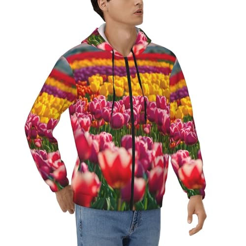 Sweat à capuche zippé pour hommes avec imprimé tulipes colorées EdWal