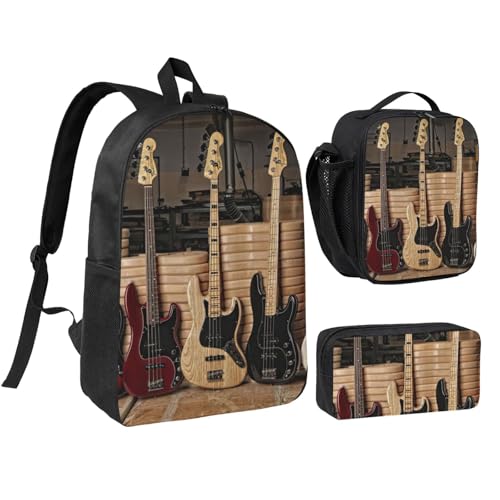 Mochila escolar de guitarra y musica pack de 3 piezas con lonchera y estuche EdWal para colegio