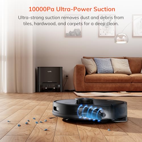 ILIFE T20s Ultra Robot Vacuum Cleaner with LiDAR Navigation, Self-Emptying for Up to 10 Weeks, 10,000Pa Suction, 300mins Runtime, Dry & Wet Combo, Customised Cleaning, App, Voice and Remote Control