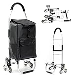 Folding Shopping Cart for Groceries Loading Stair Climbing Portable Folding Grocery Cart with Tri-Wheel Metal Utility Trolley Bigger Waterproof Shopping Bag, Adjustable Elastic Rope