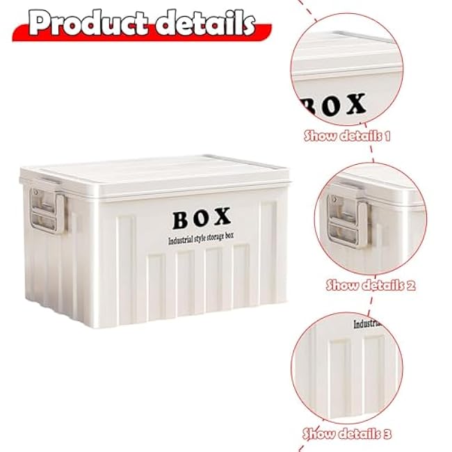 Lidded Storage Bin, Storage Box with Lid Utility Crate with Handles Tote for Clothes