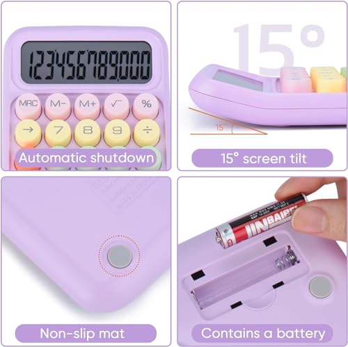 Image of Colorful Candy Mechanical Calculator - Cute 12 Digit Large LCD Display, Big Round Button, Easy to Press - for School, Office, Business, Home - Automatic Sleep (Multi-Color) (Design-4)