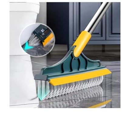 Bathroom Cleaning Brush with Wiper 2 in 1 Tiles Cleaning Brush Floor Scrub Bathroom Brush with Long Handle 120 degree Rotate Bathroom Floor Cleaning Brush (2 in 1 Cleaning Brush)