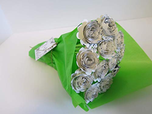 Always In Blossom - Scalloped Sheet Music Paper Flowers For Centerpiece 1.5 Inch Roses On Stems One Dozen Bouquet - Floral Bunch For Wedding Decorations #TOP6