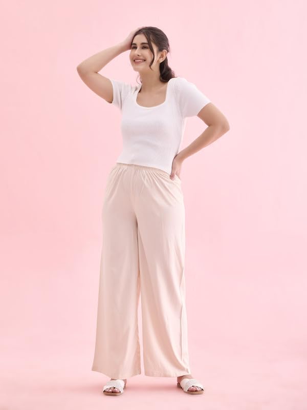 Image of GO COLORS Soft Viscose Basic Palazzo Full Length for Women| Breathable, Mid Rise, Relaxed Fit