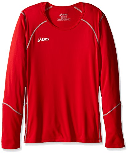 ASICS Jr. Volleycross Quick-Dry Long Sleeve Top, Red/Steel Grey, Large