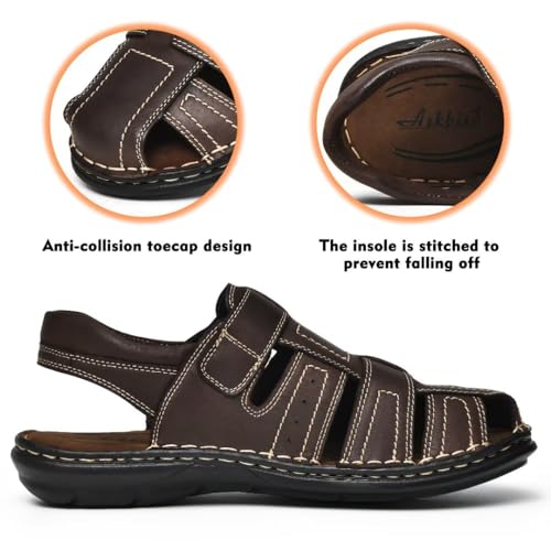 Image of Arkbird Men's Sandals, Closed Toe Leather Fisherman Outdoor Hiking Sport Shoes Summer
