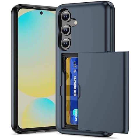 ZUSLAB Phone Case Compatible with Samsung Galaxy S24 FE 2024, Shockproof Anti-Scratch Protective Hard Cover with Hidden Card Holder Slide Card Slot Case Blue Cover